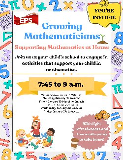 Flier, with clip art of young students and numbers representing mathematics